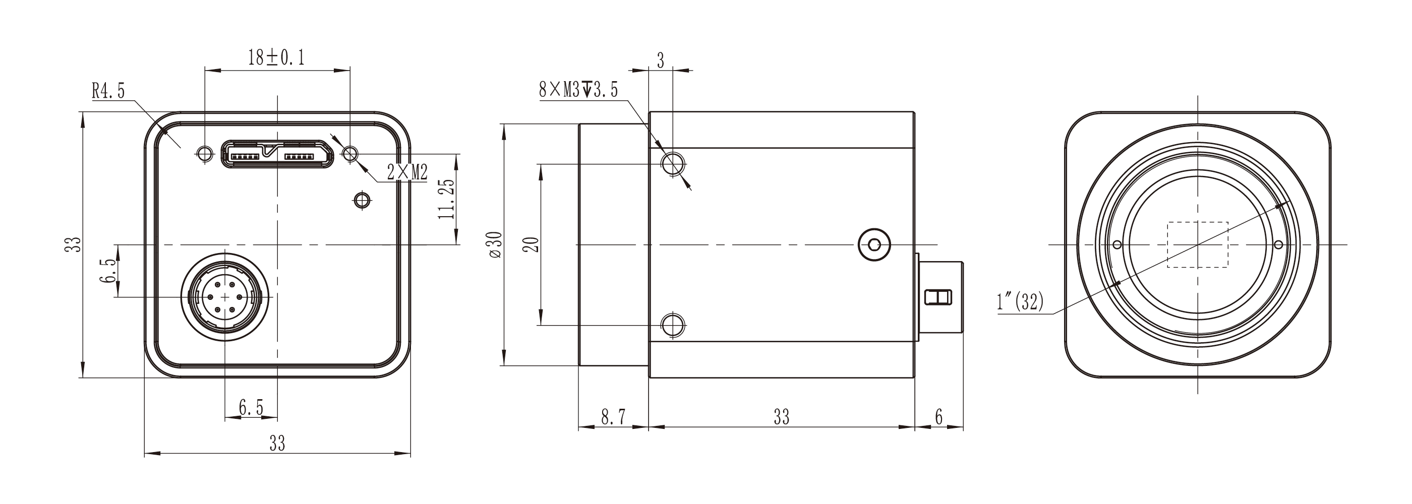 I3CMOS USB3 · 33 mm × 33 mm × 33 mm
