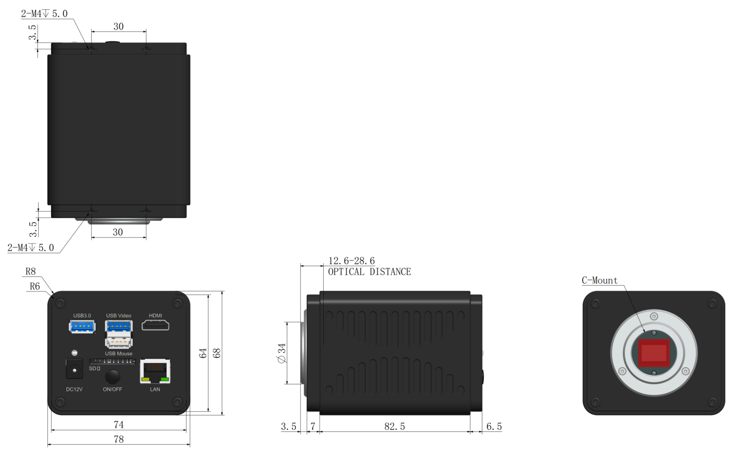 X8FCAM4K Series Dimensions