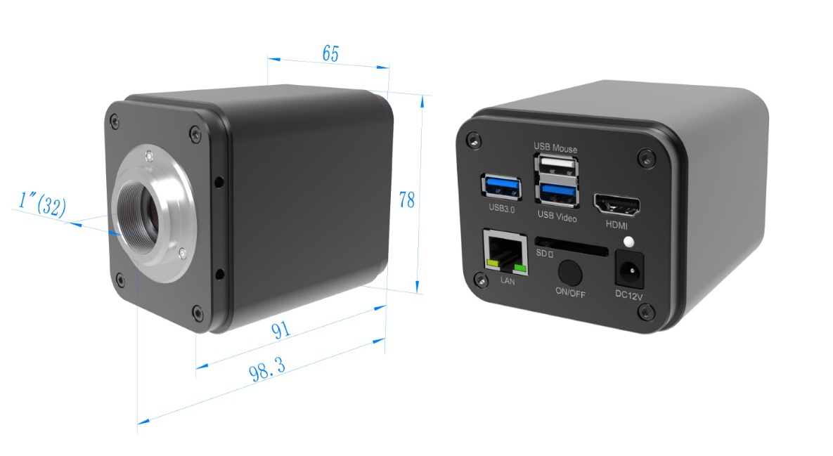 X5CAM4K8MMA Series HDMI Camera Dimension Diagram