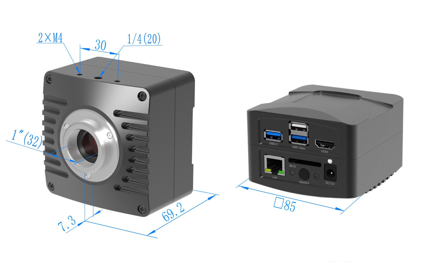 Dimension of X5CAM4K Series Camera