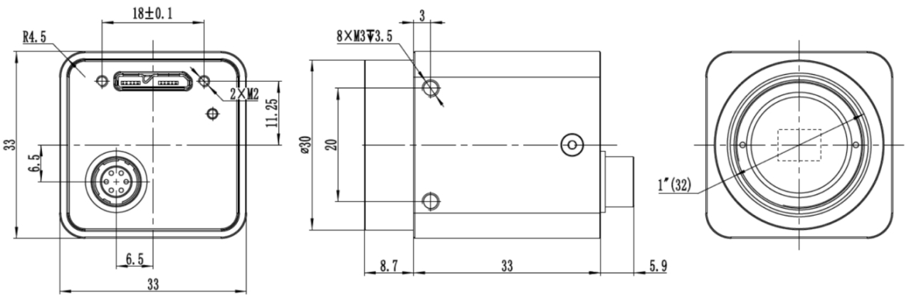 I3CMOS Camera Dimensions