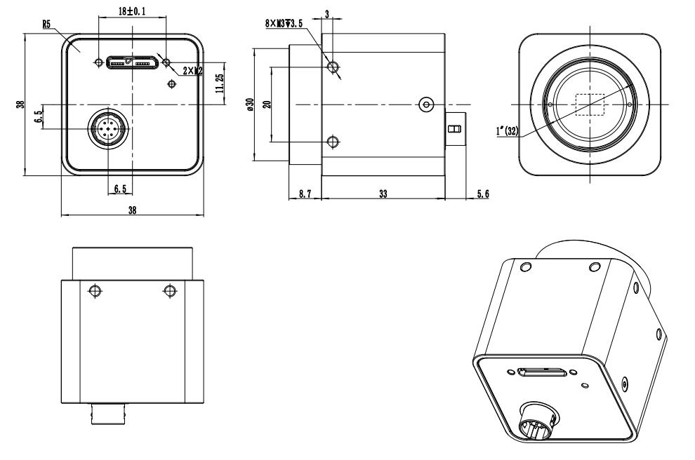 I3CMOS Camera Dimensions